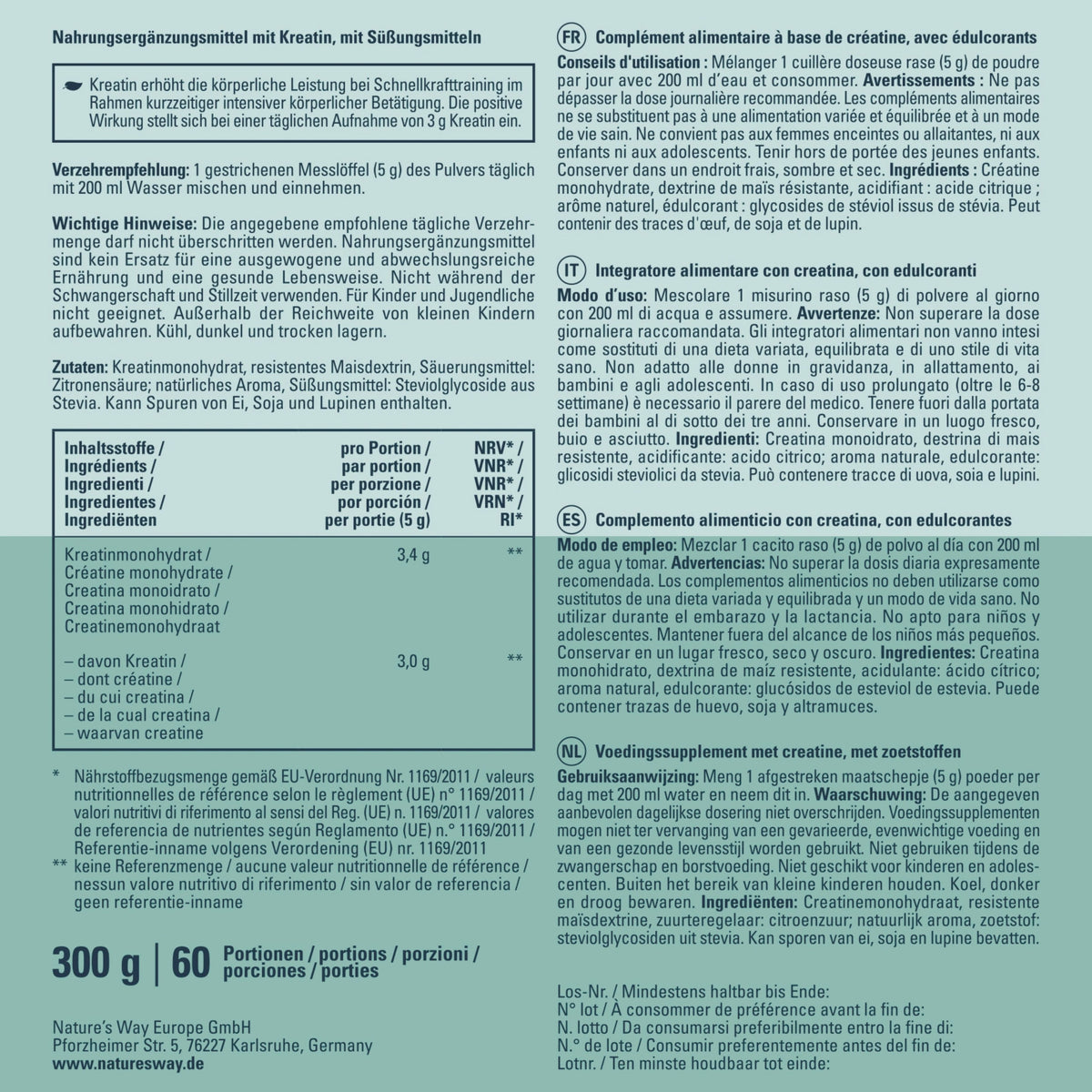 Kreatin Monohydrat Zitrone Minze Nature's Way