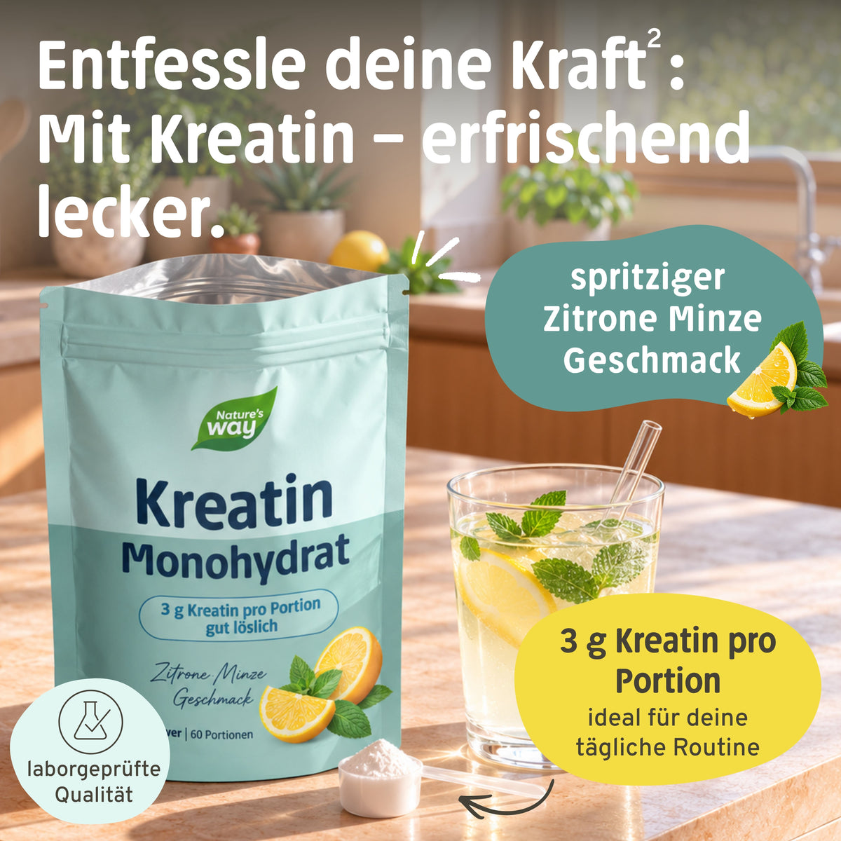 Kreatin Monohydrat Zitrone Minze Nature's Way